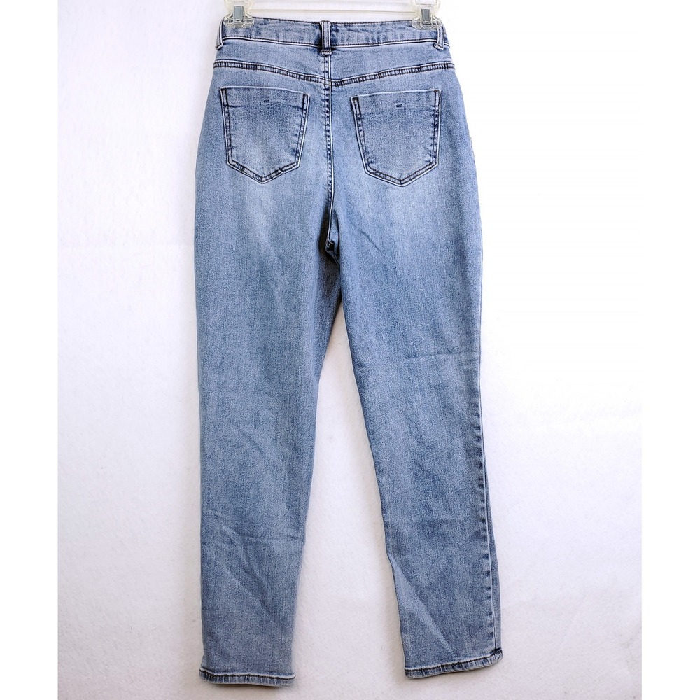 Vanilla Star Mom Jeans Blue Mid Rise Distressed Button Fly Junior's Size 3 - Picture 5 of 7
